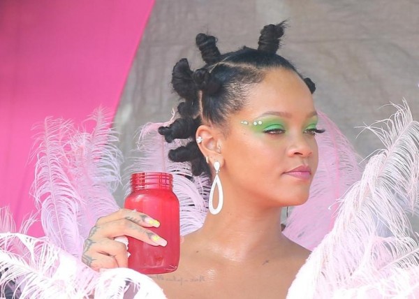 Африканская прическа, стразы на глазах и розовые перья: Рианна предстала в эпатажном образе на карнавале в Барбадосе
